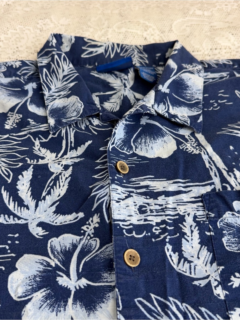 VTG OP Ocean Pacific Blue Hawaiian Button Down Short Sleeve Men’s Shirt Size XXL - Picture 7 of 13
